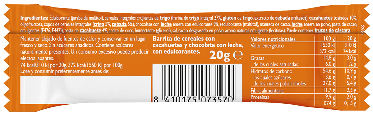 Barrita Corny cacahuete y chocolate sin azúcar añadido - Image 3